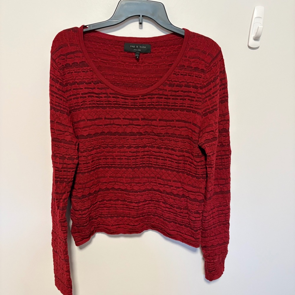 Rag & Bone Textured Scoop Neck Sweater Women Red Medium Wool Blend Long Sleeve